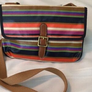 Fossil key per striped multi color flap mini crossbody shoulder bag  used
